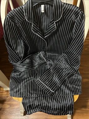 George Black and White Striped Satin Pajama Set